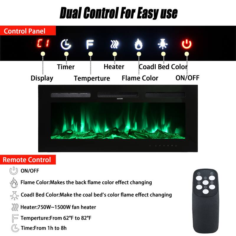 LED Recessed Wall-Mounted Electric Fireplace