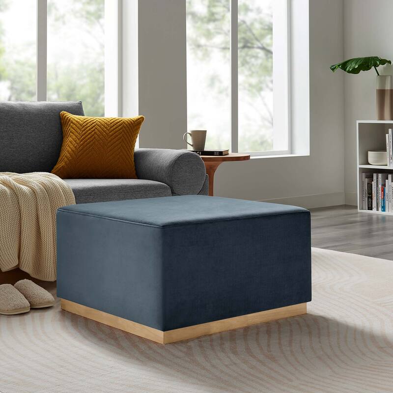 Tilden 17"/28" Square Performance Velvet Upholstered Ottoman - 28"W x 28"L x 16"H - Cadet Blue Natural