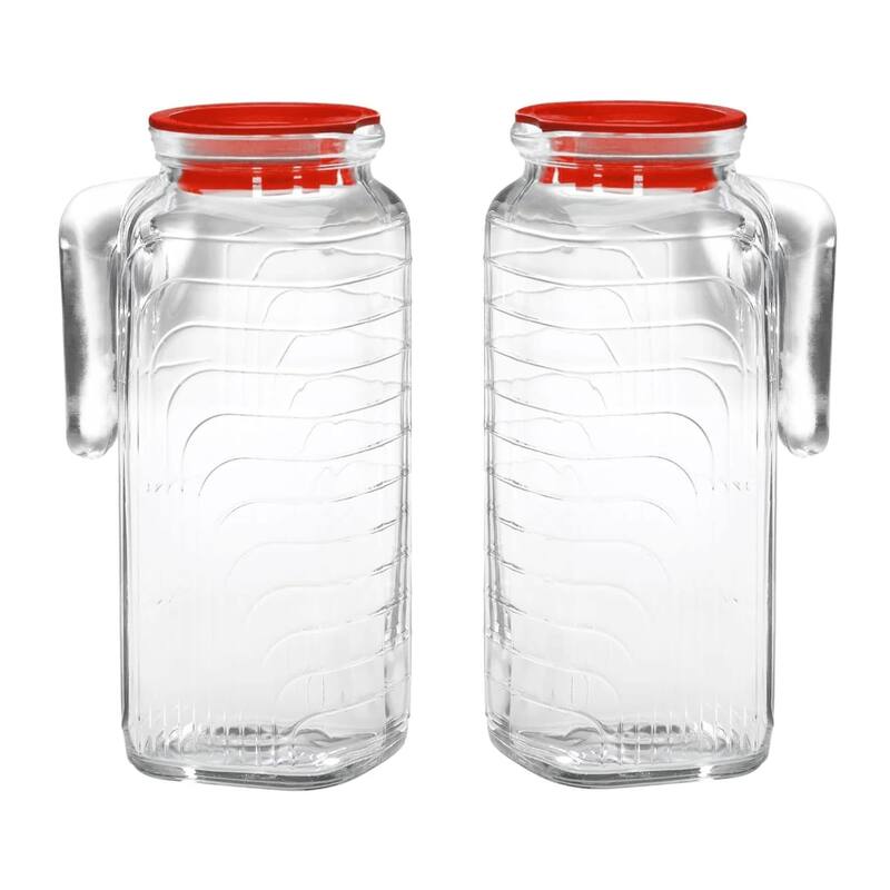 Bormioli Rocco Set of 2 Gelo Jugs - Red Lid