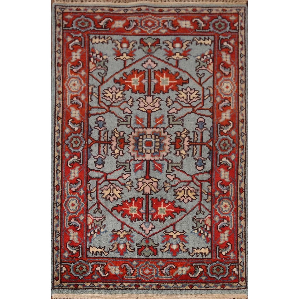 Blue Oushak Indian Accent Rug Hand-Knotted Transitional Wool Carpet - 3'0"x 4'10"