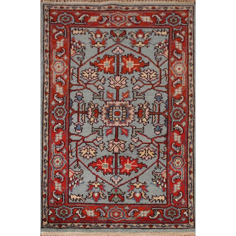 Blue Oushak Indian Accent Rug Hand-Knotted Transitional Wool Carpet - 3'0"x 4'10"