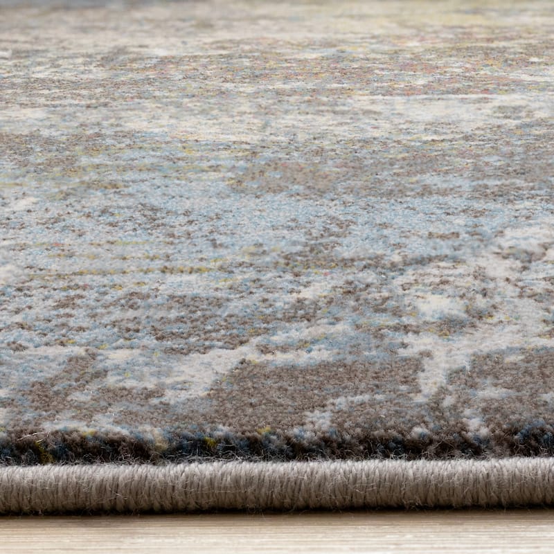 Grey Blue Green Pink Distressed Area Rug