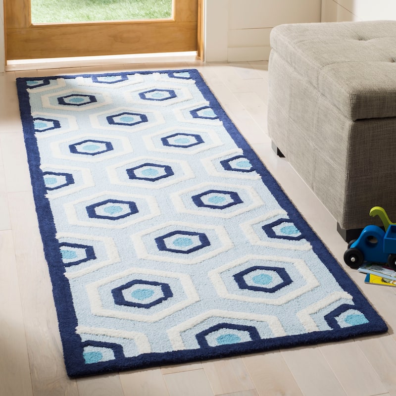 SAFAVIEH Kids Rosann Cotton Rug - 2'3" x 7' Runner - Blue/Ivory