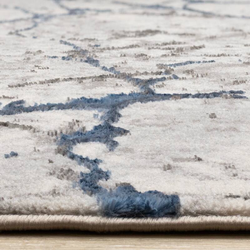 Blue Grey White Cracked Design Soft Polyester Rug