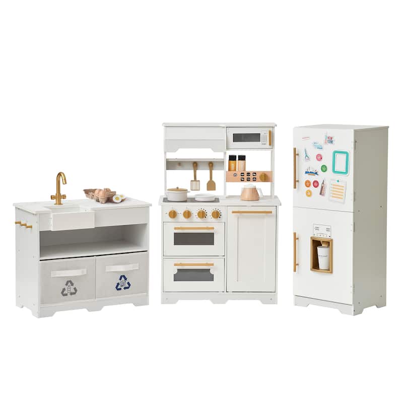 Teamson Kids Little Chef Wooden Play Kitchen Cooking Set with 17 Accessories, Interactive Pretend Play Toy for Toddlers, Age 3-5