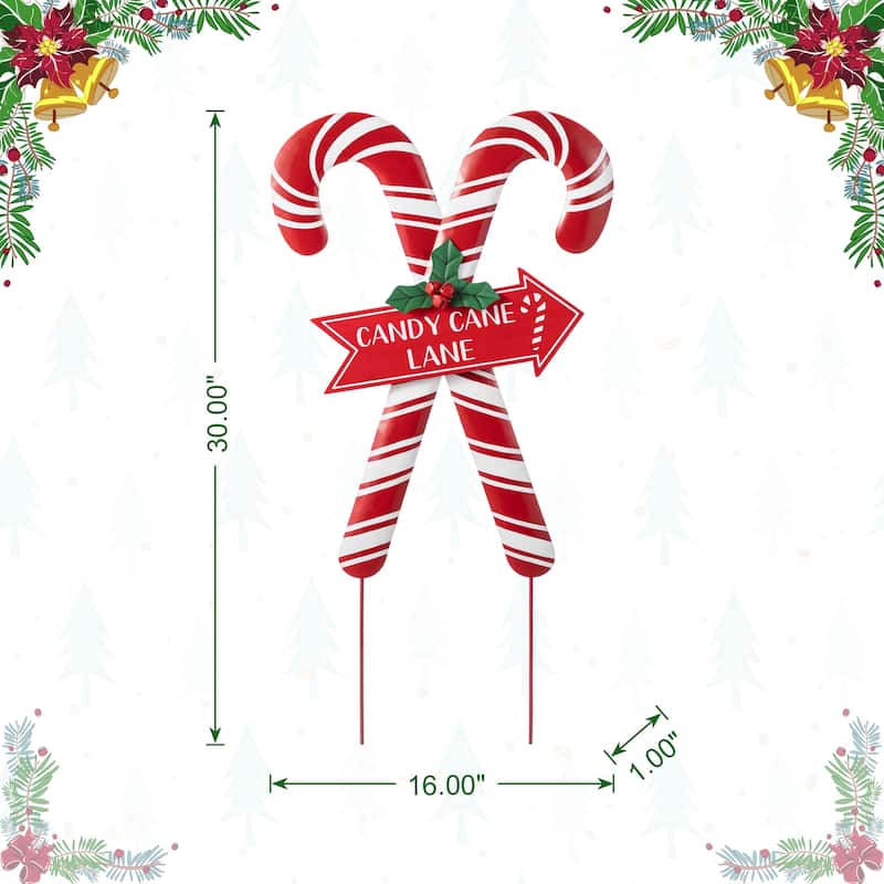 Glitzhome 30"H Metal Merry Christmas Candy Cane Yard Stake Wall Decor