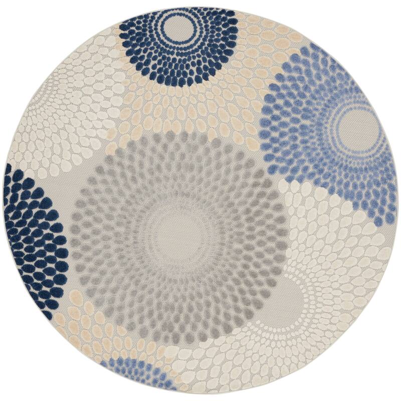 Nourison Aloha Medallion Area Rug - 7'10"xRound - Blue/Grey