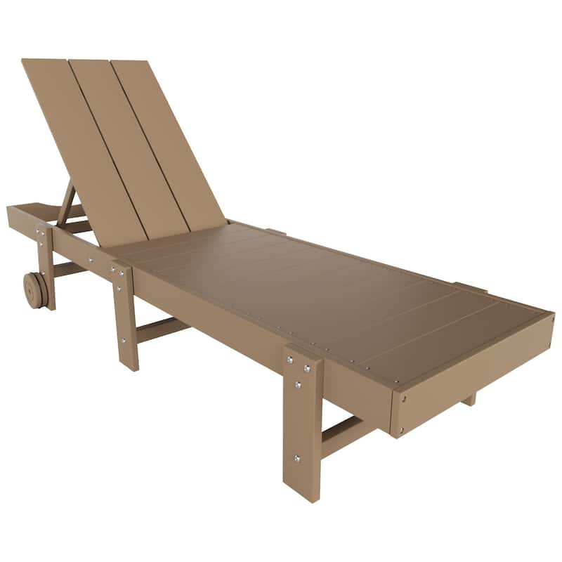 Shoreside Modern Poly Eco-Friendly All Weather Reclining Chaise Lounge With Wheels