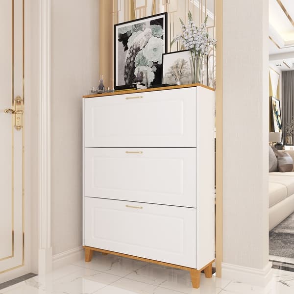 slide 2 of 7, 47.2"H Shoe Cabinet With 3 Flip Doors,White 3-drawer