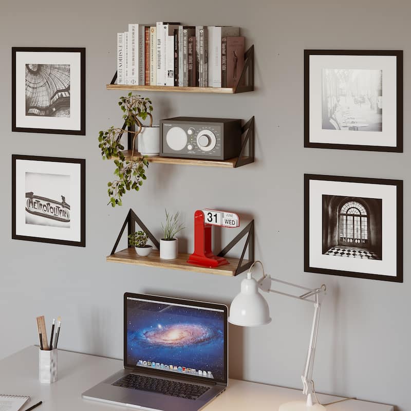 Wallniture Minori Natural Wood Floating Shelves for Wall (Set of 3)