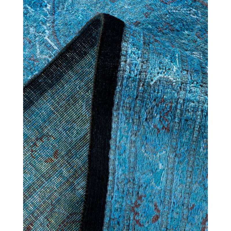 Overton Hand Knotted Wool Vintage Inspired Modern Contemporary Overdyed Blue Area Rug - 6' 7" x 9' 10"