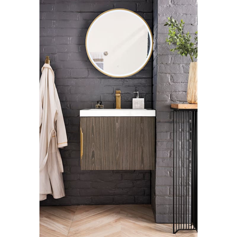 James Martin Vanities Columbia 24" Single Vanity with White Glossy Composite Stone Top