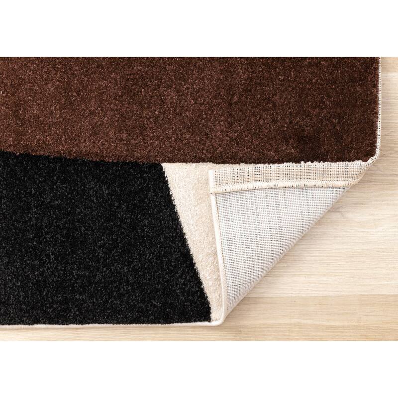 Orange Brown White Grey Geometric Living Room Statement Rug