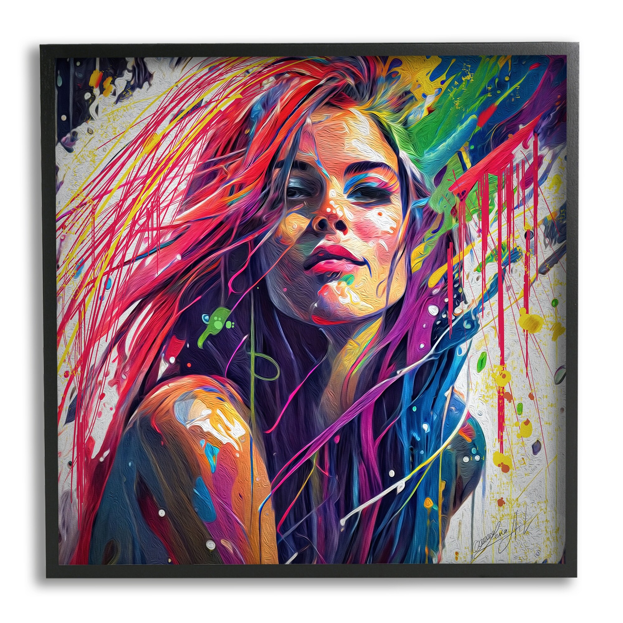 Stupell Modern Girl with Paint Splatter Framed Giclee Art Design by Lena Owens