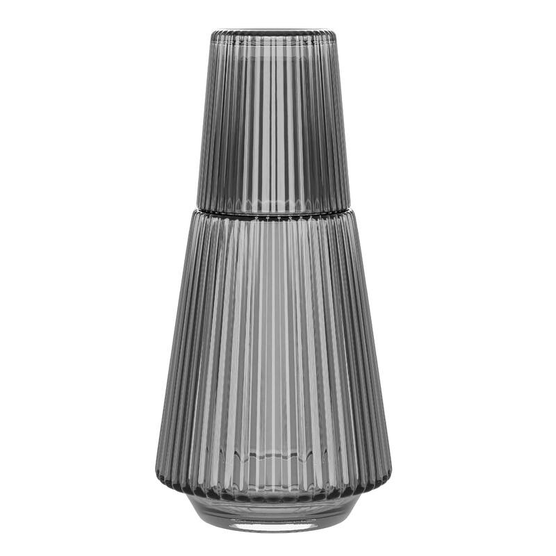 American Atelier Vintage Bedside Water Ribbed Carafe with Lid Tumbler - 37 oz. - Gray - 2 Piece