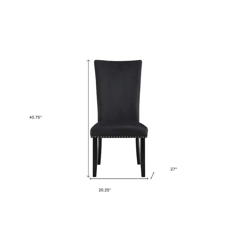 Set of Two Black Velvet Upholstered Dining Side Chairs with Nailhead Trim - 27” x 20.25” x 40.75”