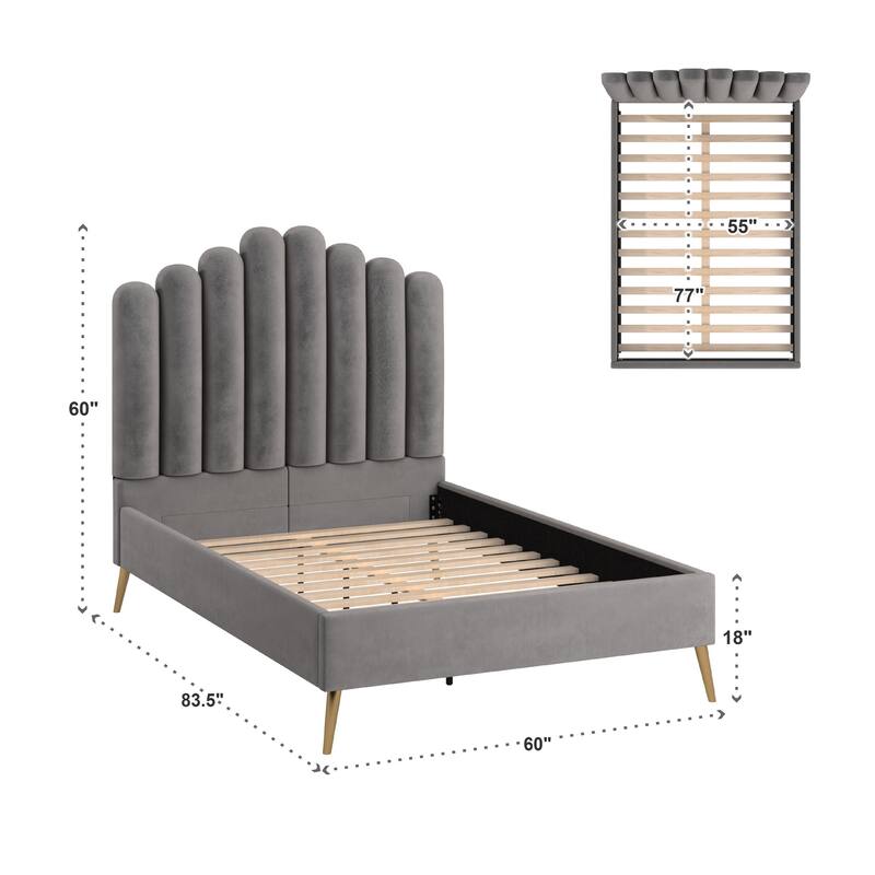 Eggleston Art Deco Velvet Upholstered Platform Bed by iNSPIRE Q Bold