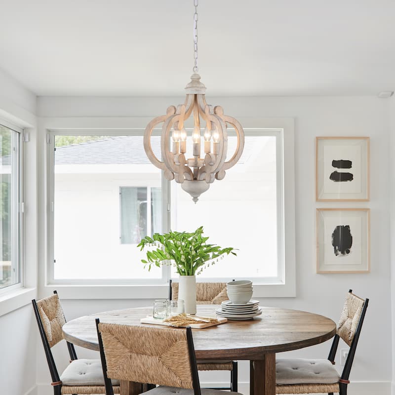 5-Light Country Wood Chandelier Light Fixture for Kitchen Island Dining Room