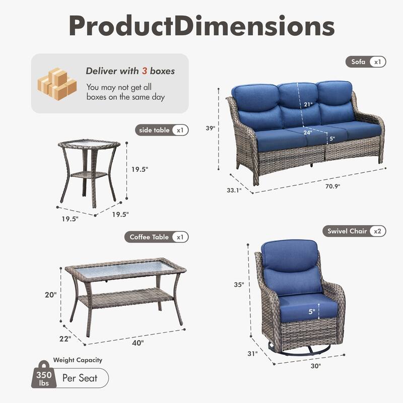 Meyreso 5-Piece Wicker Outdoor Patio Conversation Set with 5-Inch Thick Olefin Cushions