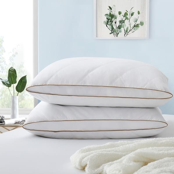 Medium-Soft 2-inch Gusset Feather and Down Pillows Set of 2 - Medium-Soft - Queen