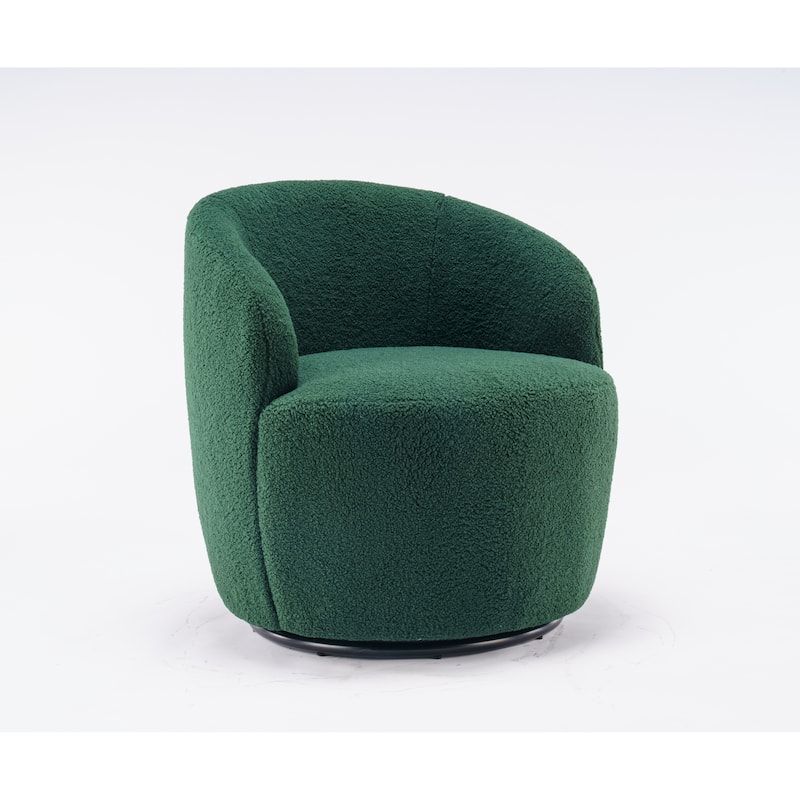 Teddy Fabric Swivel Barrel Chair, Round Upholstered Armchair, Small Single Sofa with Metal Ring for Living Room, Bedroom