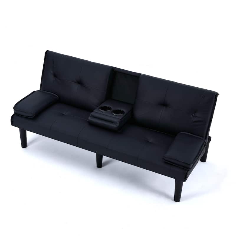 The 67-inch PVC multi-functional sofa bed, with a foldable and cup holder design