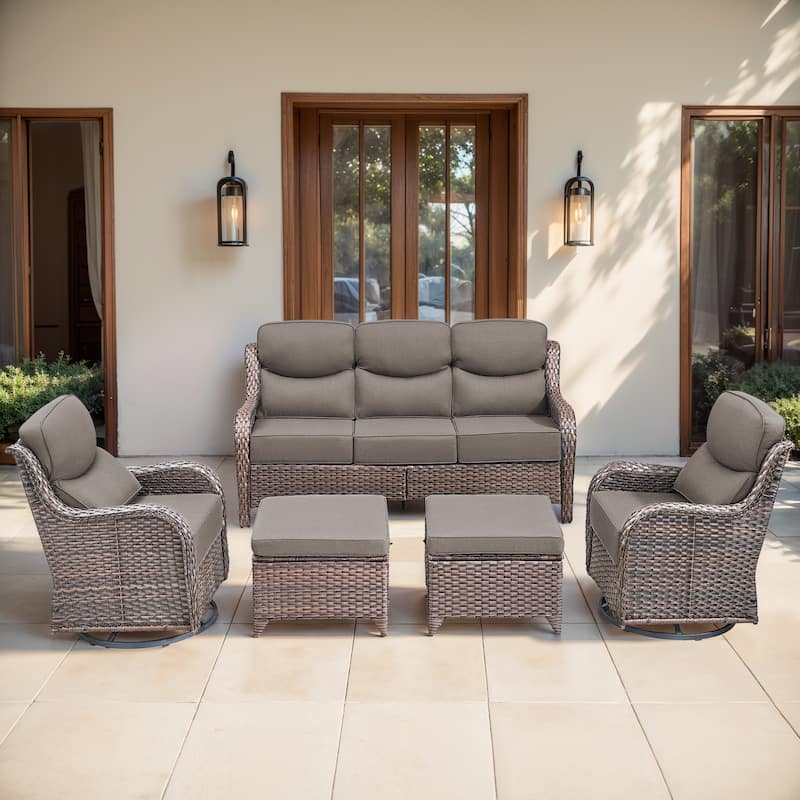 Gymojoy 5-Piece Patio Furniture Set with Swivel Glider Chairs, 6-Inch Ultra-Plush Cushions & Water-Resistant Olefin Fabric