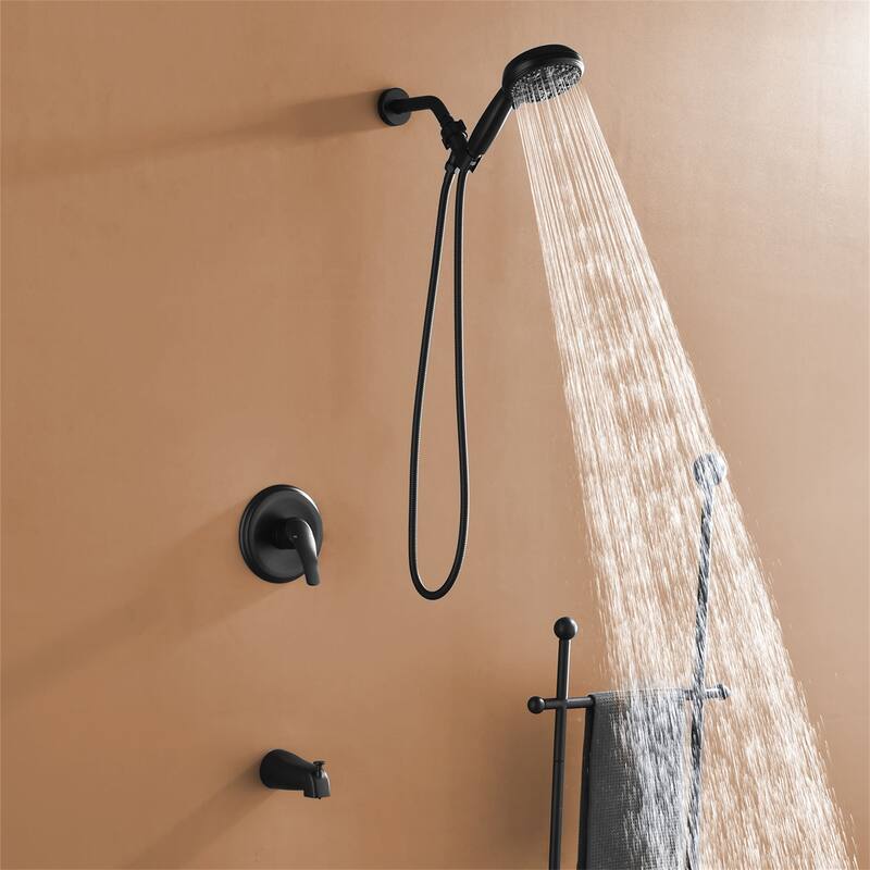 Wall Mounted Shower Faucet with Tub Spout Complete Pressure Balance Matte Black Tub Shower System Wth Rough-in Valve