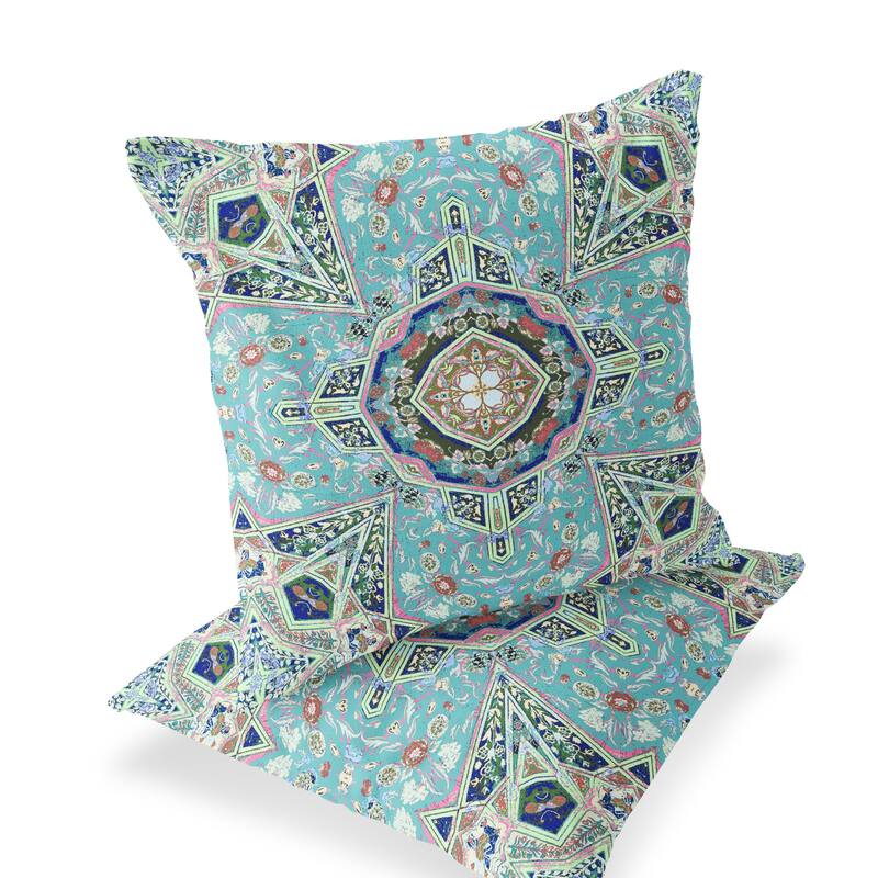 HomeRoots Set of Two 16" X 16" Green and Brown Blown Seam Floral Indoor Outdoor Throw Pillow - 16.00' X '16.00' X '5.00