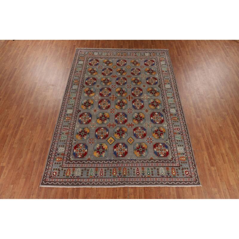 All-Over Gray Kazak Oriental Area Rug Hand-Knotted Wool Carpet - 8'5" x 11'9"