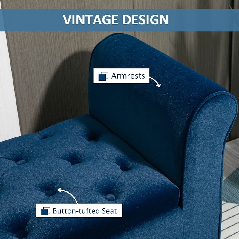 Velvet Button Tufted Storage Bench with Flip Top and Rubberwood Legs - 51.25" W x 17.75" D x 25.5" H