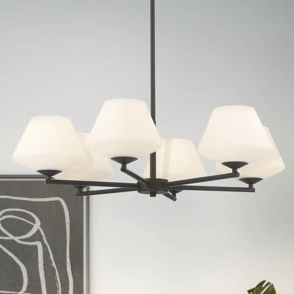 slide 2 of 8, Hunter Celestial Valley 6-Light Chandelier - Contemporary, Transitional Matte Black