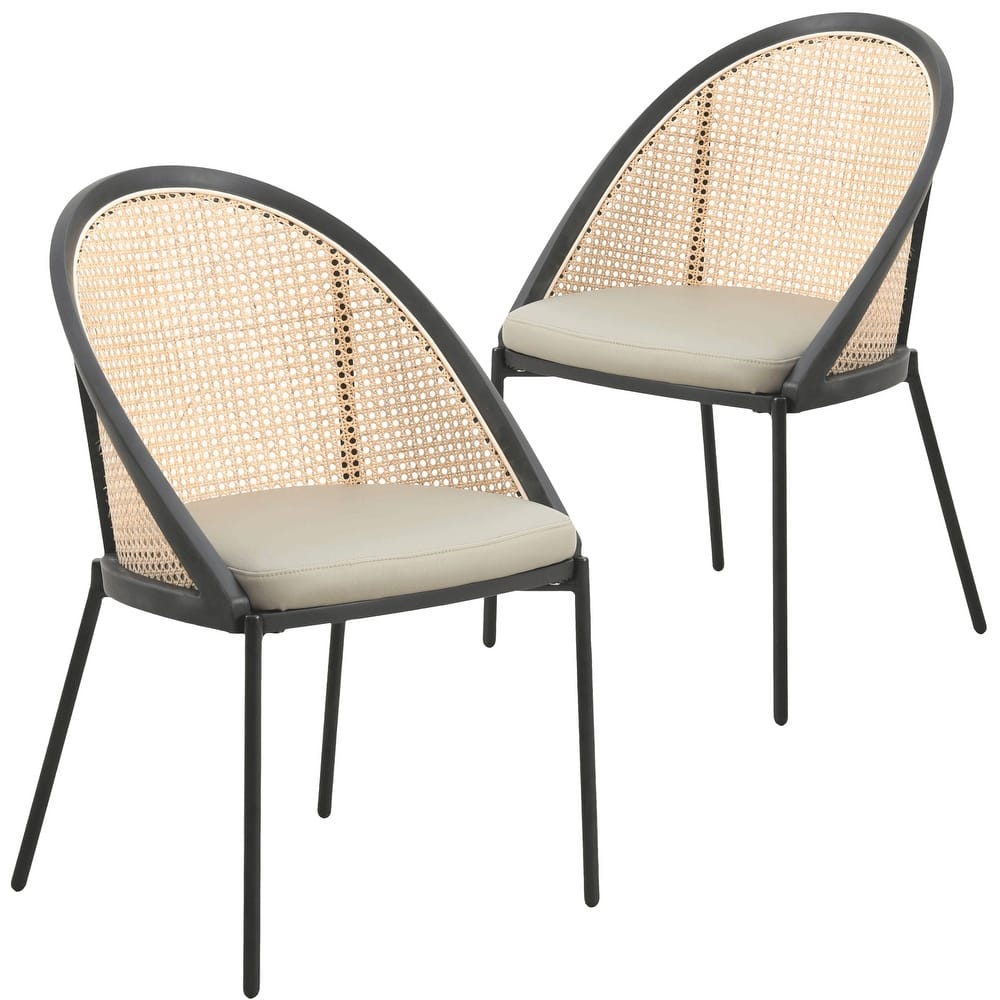 Urbane Modern Stylish Dining Chair with Vinyl Fabric Seat and Wicker Back for Dining Room & Kitchen, Set of 2