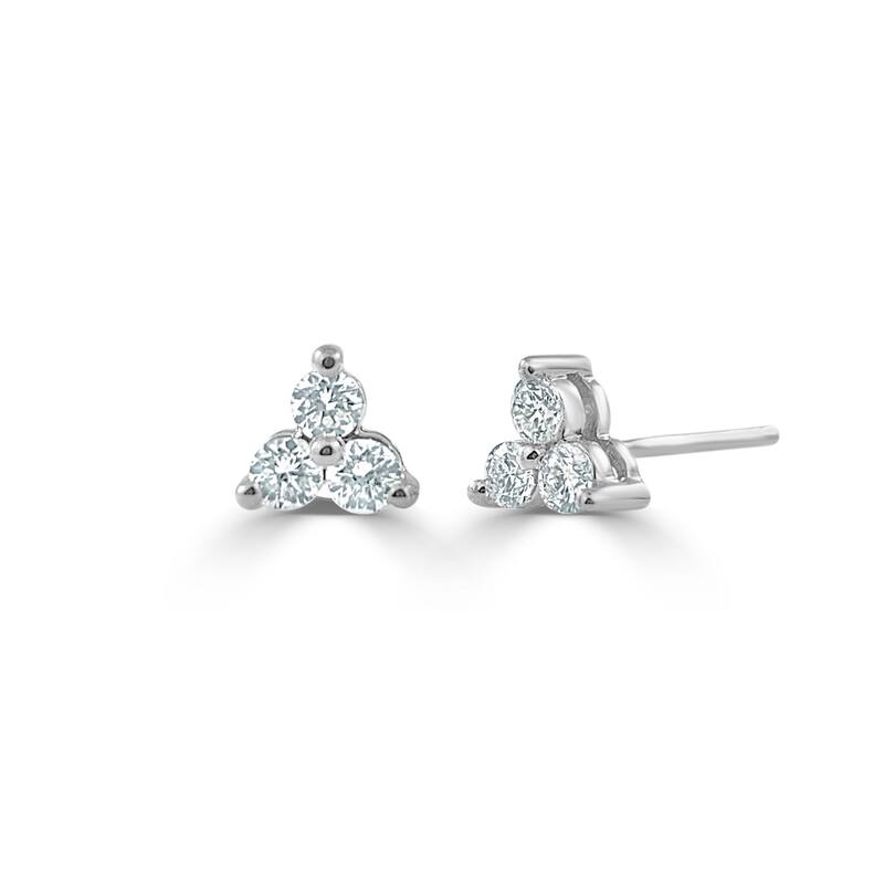 Joelle Collection Diamond Earrings - 3-Stone Cluster Earrings 14K White Gold Beautiful Gift