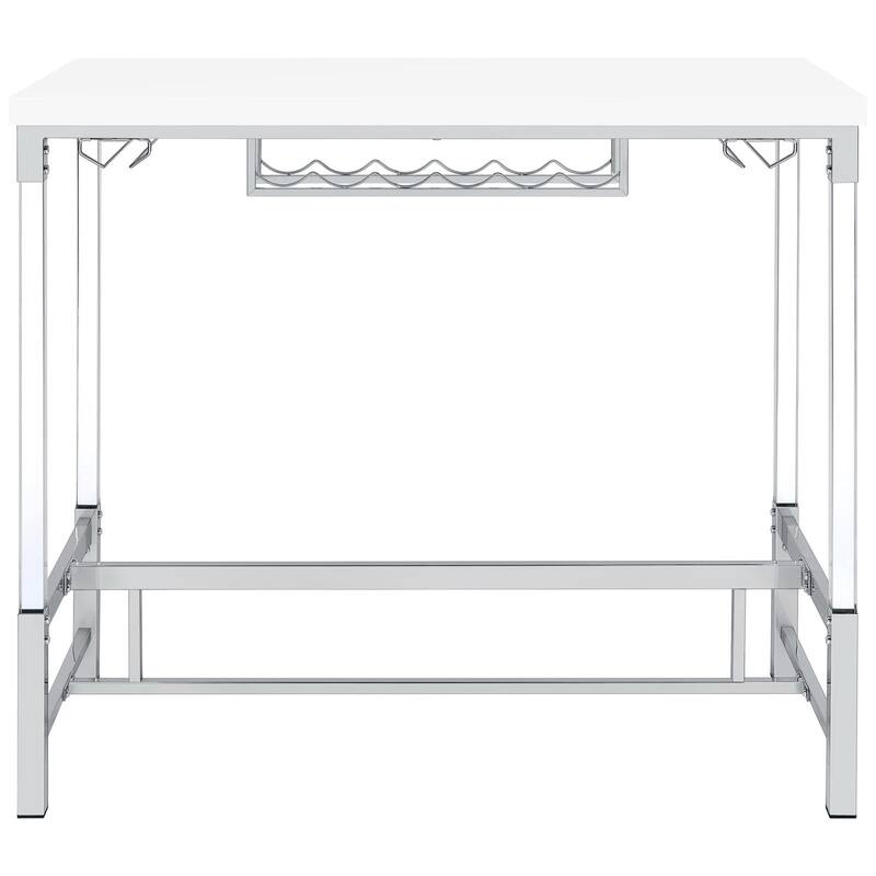 Tonneson White High Gloss Pub Height Bar Table with Acrylic Legs