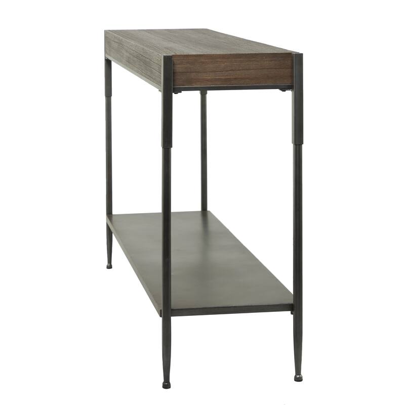 Metal 1 Shelf Console Table with Brown Wood Top - Gray - Roche River Decor - 14"W x 49"L x 32"H
