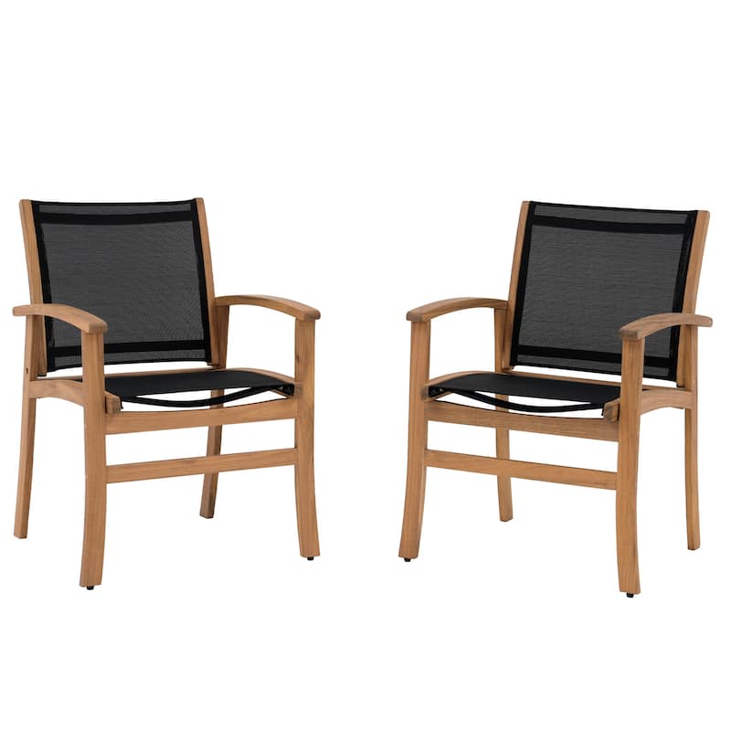 Outdoor Wooden Armchairs with Textilene Back (Set of 2)