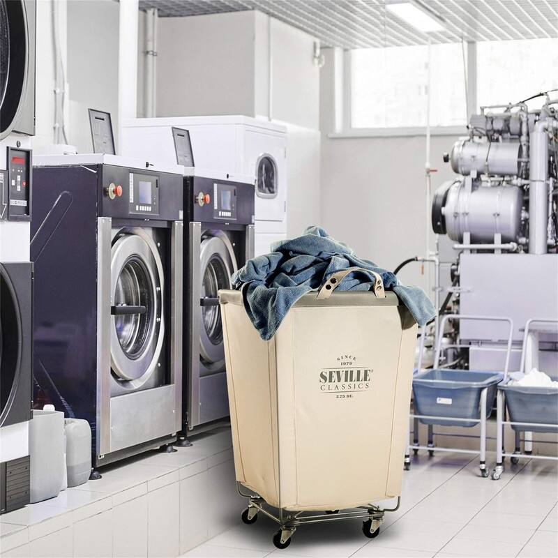 Large Commercial Heavy Duty Rolling Steel Frame Laundry Hamper Canvas - 18.1"L x 18.1"W x 27"H