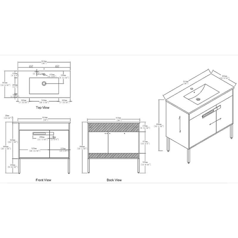 Malwee 24"/30"/36" FreeStanding Bathroom Vanity, Floor Stand Bathroom Vanity with Ceramic Top,Soft Close Door