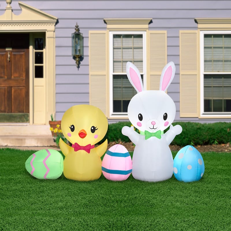 National Tree Company 78 in. Inflatable Easter Bunny and Chick - 78 in