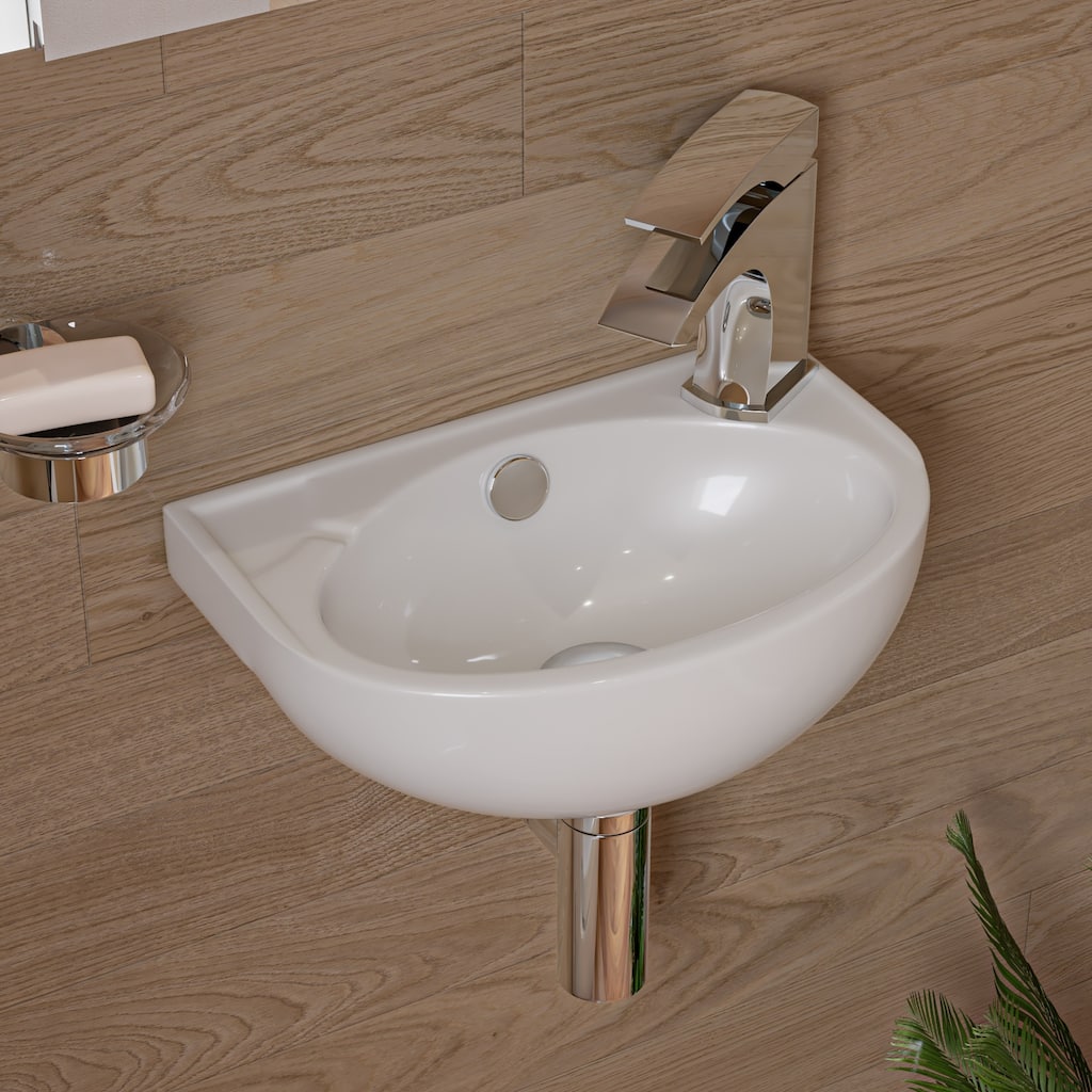 White 14" Small Wall Mounted Ceramic Sink with Faucet Hole