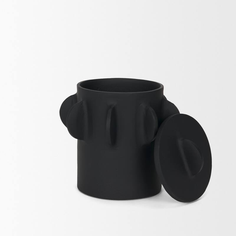 Deacon Large Matte Black Metal Canister with Sculptural Handles