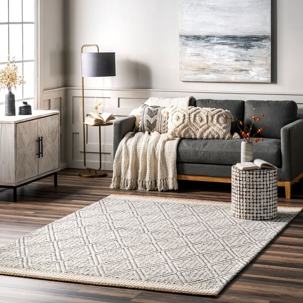 slide 2 of 11, Nuloom Laura Bohemian Trellis Wool and Jute Area Rug 2' x 8' Runner - Ivory