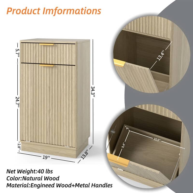 10-Gallon Tilt-Out Trash Can Cabinet with Drawer & Pull-Out Bin