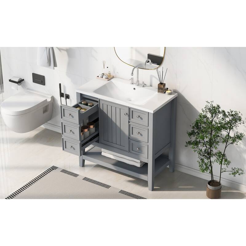 GDFStudio - Avalon 36-Inch Bathroom Vanity with Sink, Solid Wood & MDF Board with Lower Shelf, Painted Finish