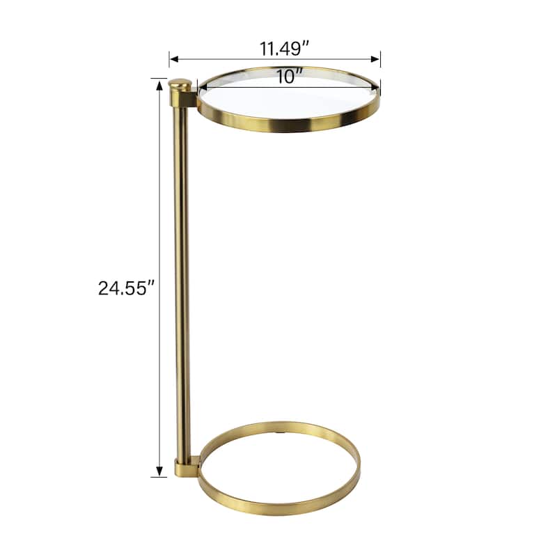 C Shaped Martini Drink Round Table with Black or Gold Metal Base, Carrara Marble or Tempered Glass top