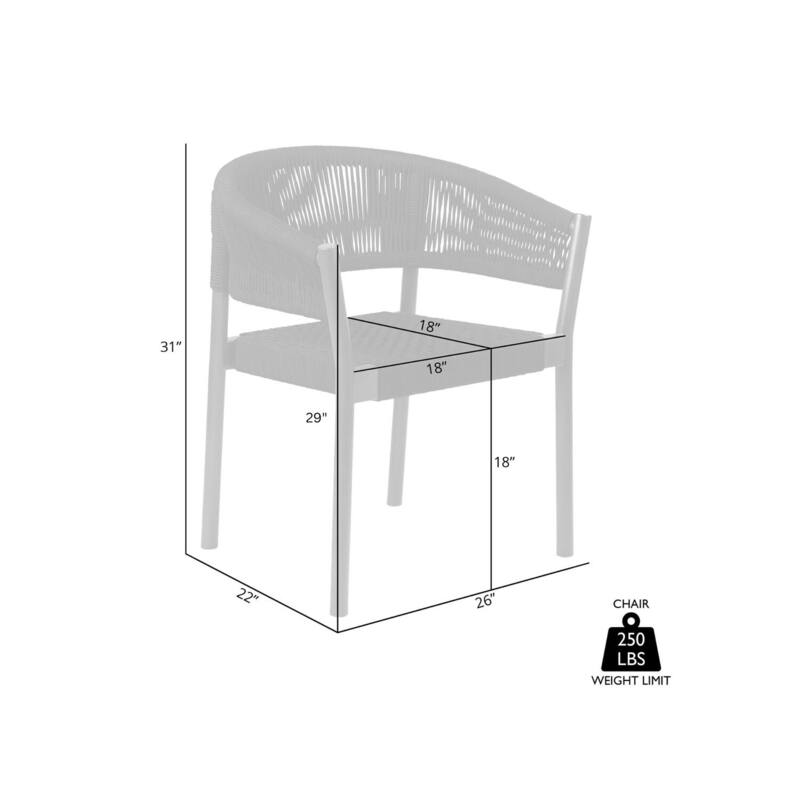 Modern Outdoor Dining Chairs - Eucalyptus Wood & Rope Set of 2 - Patio Seating