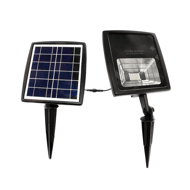 Black Aluminum Solar LED Flood Light for Landscape w/ Detachable Panel