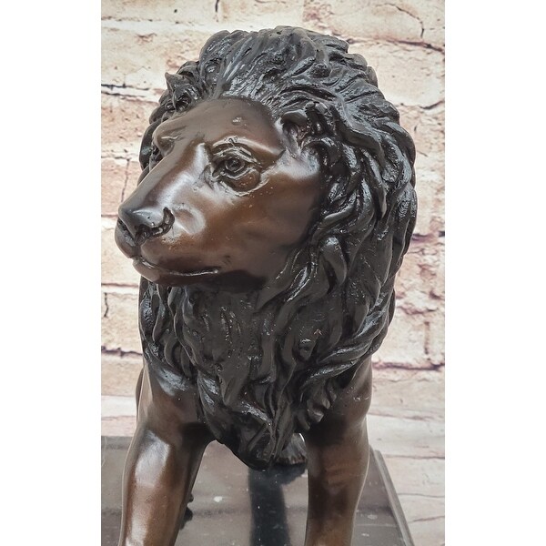J. Moigniez Bronze Guardian Lion Statue Sculpture Figure On