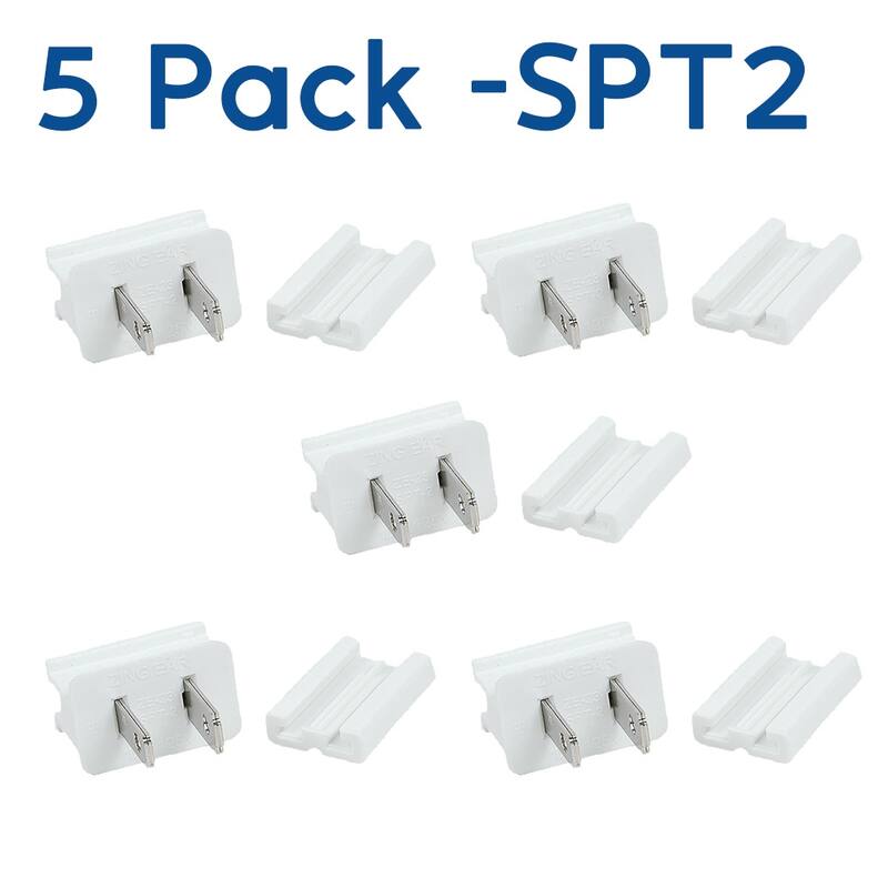 SPT-2 Male Plug, Snap On Vampire Plugs, White, Polarized, 10 Amp, 5 Pack - Medium